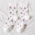 1 Pcs New Style Women's Small Floral Middle Tube Socks - White